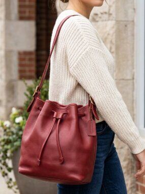 Vtg Coach red leather legacy drawstring bucket bag purse adr 9966